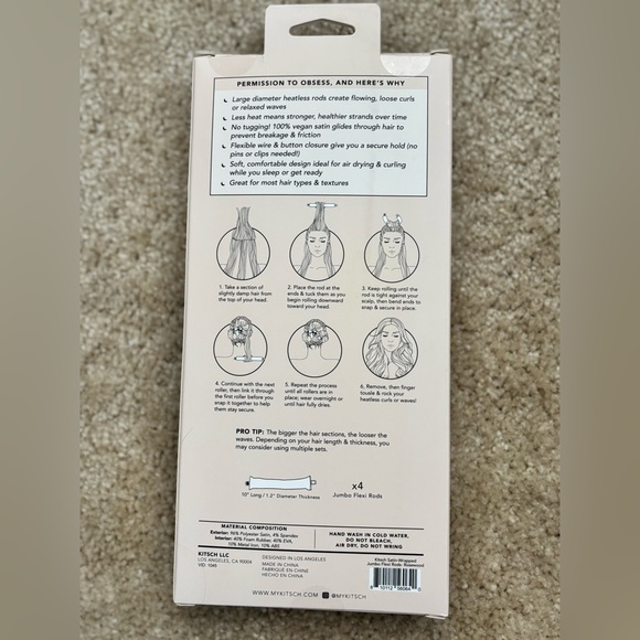 OPEN BOX NEW Kitsch * Jumbo Satin Heatless Curling Rods * 4pcs * Rosewood - Picture 11 of 14